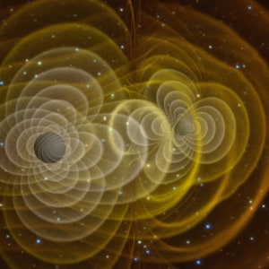 A three-dimensional simulation of merging black holes (Photo Credit: Henze, NASA).